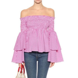 Caroline Constas Appolonia Top in Green Plaid